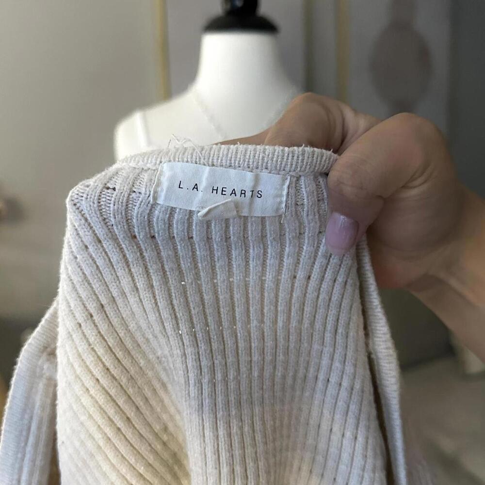 L.A. Hearts Cream Ribbed Button Cardigan - Picture 3 of 3